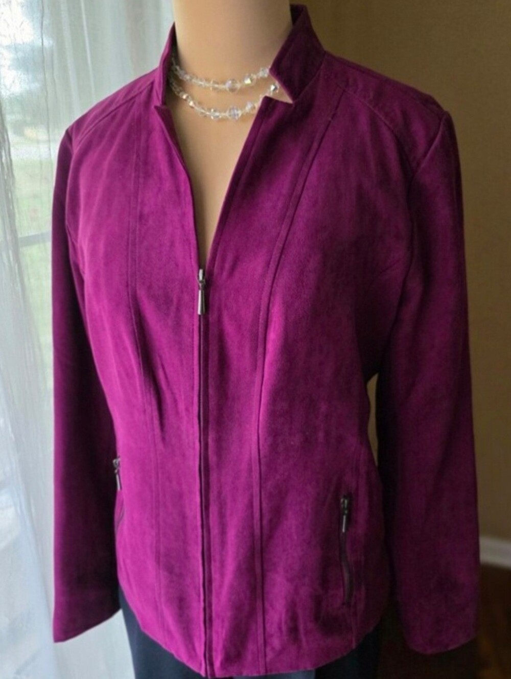 Vintage 12P Magenta Faux Suede Zip Up Jacket Moto Style Statement Studio Works